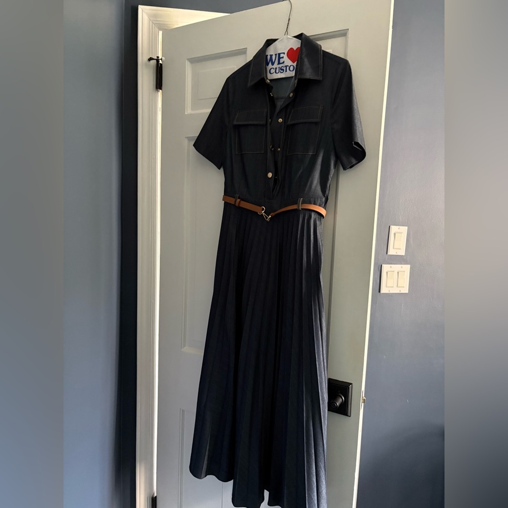 Karen Millen Denim Pleated Short Sleeve Dress Size 6